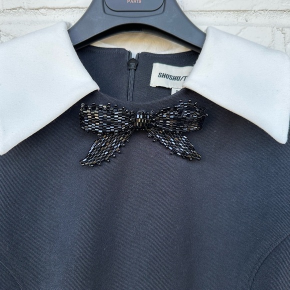 New Shushu/Tong Black Beaded Bow Minidress Size Small - Picture 5 of 16